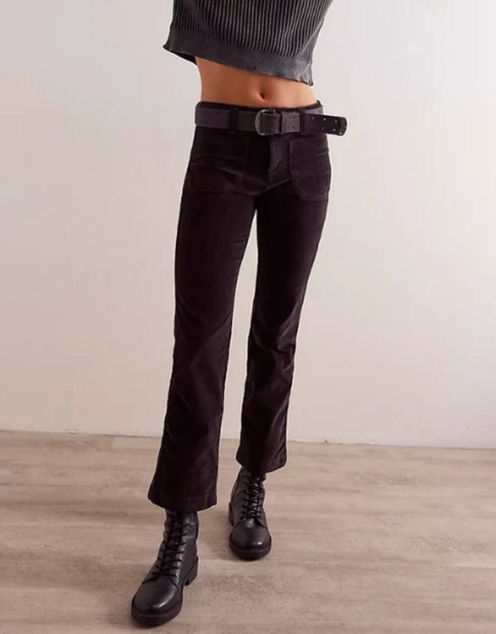 NWT Free People High Time Velvet Kick Flare Pants 4 Black Velveteen Cropped